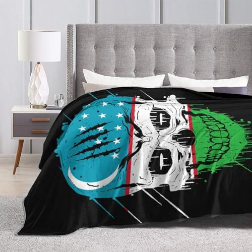 Creative Uzbekistan Patriot Skull National Flag Throw Blanket for Couch 40