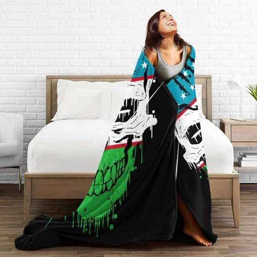 Creative Uzbekistan Patriot Skull National Flag Throw Blanket for Couch 40