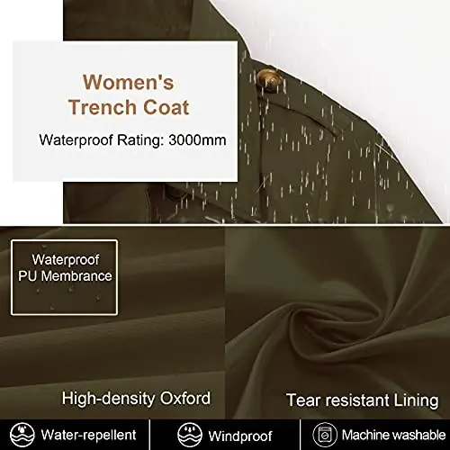 CREATMO US Women's Plus Size Trench Coat Double-Breasted Classic Lapel Overcoat Belted Outerwear Coat with Detachable Hood - 4