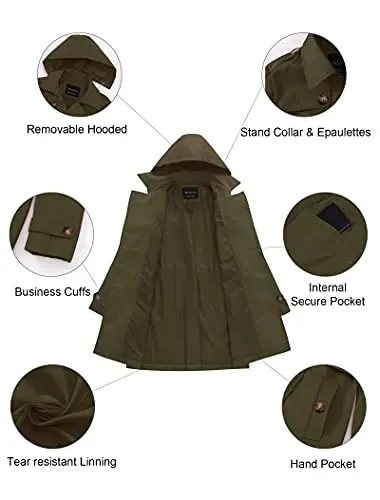 CREATMO US Women's Plus Size Trench Coat Double-Breasted Classic Lapel Overcoat Belted Outerwear Coat with Detachable Hood - 5