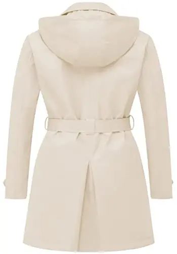 CREATMO US Women's Plus Size Trench Coat Double-Breasted Classic Lapel Overcoat Belted Outerwear Coat with Detachable Hood - 2
