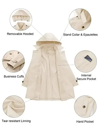 CREATMO US Women's Plus Size Trench Coat Double-Breasted Classic Lapel Overcoat Belted Outerwear Coat with Detachable Hood - 5