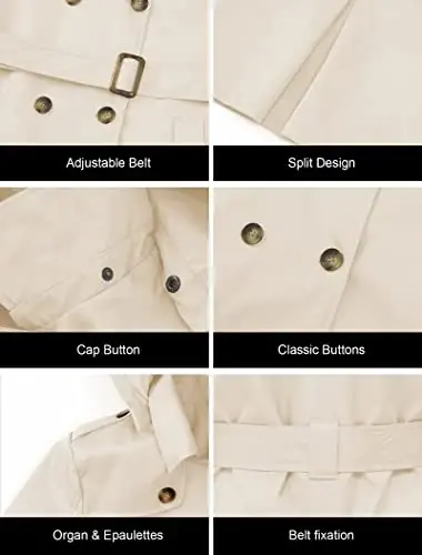 CREATMO US Women's Plus Size Trench Coat Double-Breasted Classic Lapel Overcoat Belted Outerwear Coat with Detachable Hood - 6