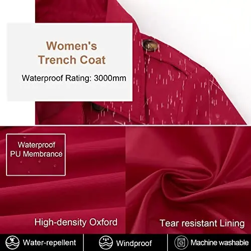 CREATMO US Women's Plus Size Trench Coat Double-Breasted Classic Lapel Overcoat Belted Outerwear Coat with Detachable Hood - 4