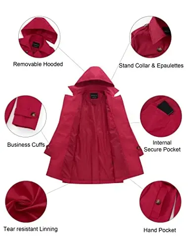 CREATMO US Women's Plus Size Trench Coat Double-Breasted Classic Lapel Overcoat Belted Outerwear Coat with Detachable Hood - 5