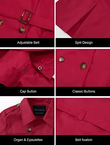 CREATMO US Women's Plus Size Trench Coat Double-Breasted Classic Lapel Overcoat Belted Outerwear Coat with Detachable Hood - 6