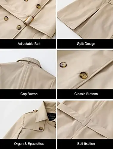 CREATMO US Women's Plus Size Trench Coat Double-Breasted Classic Lapel Overcoat Belted Outerwear Coat with Detachable Hood - 6