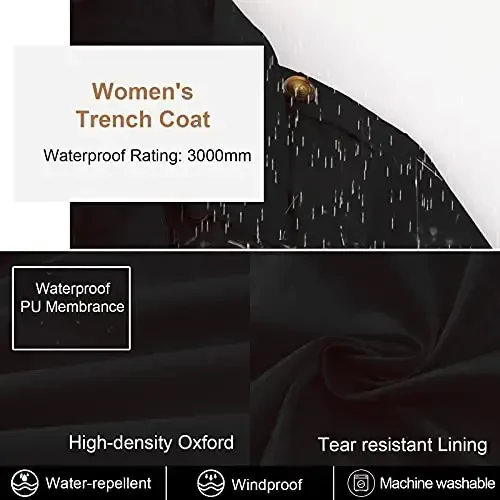 CREATMO US Ayollar Katta O'lchamli Trençkot Ikki Ko'krakli Klassik Lapelli Belbog'li Tashqi Kiyim Palto Ajratiladigan Kapyushonli - 4