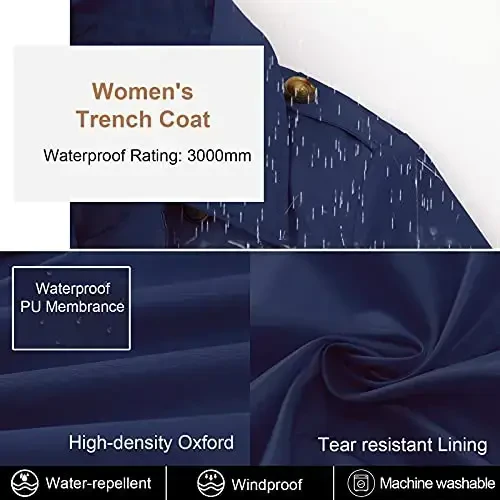 CREATMO US Ayollar uchun katta o'lchamdagi trench palto, ikki qatorli klassik yoqali palto, kamarli ustki kiyim, olinadigan kapüşonli palto - 4
