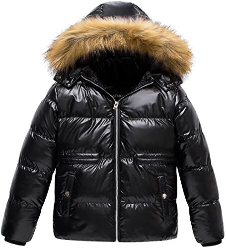 CREATMO US Girl's Kids Metallic Shiny Jacket with Detachable Fur Collar Warmth Winter Outerwear - 1