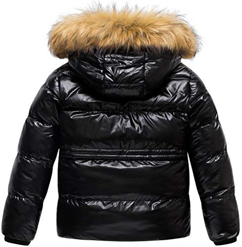 CREATMO US Girl's Kids Metallic Shiny Jacket with Detachable Fur Collar Warmth Winter Outerwear - 2