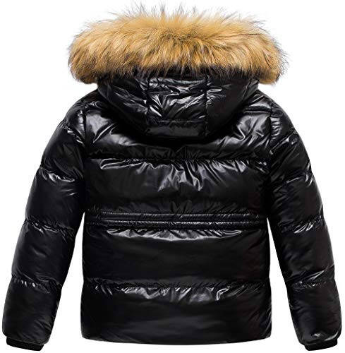 CREATMO US Girl's Kids Metallic Shiny Jacket with Detachable Fur Collar Warmth Winter Outerwear - 2