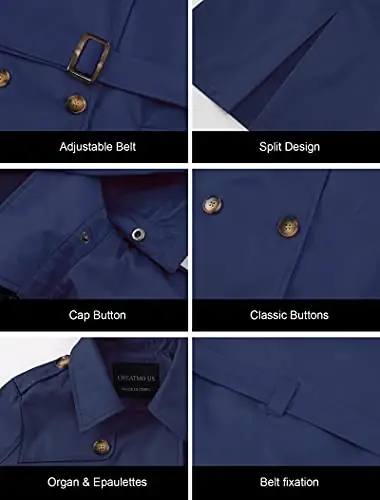 CREATMO US Women's Plus Size Trench Coat Double-Breasted Classic Lapel Overcoat Belted Outerwear Coat with Detachable Hood - 6