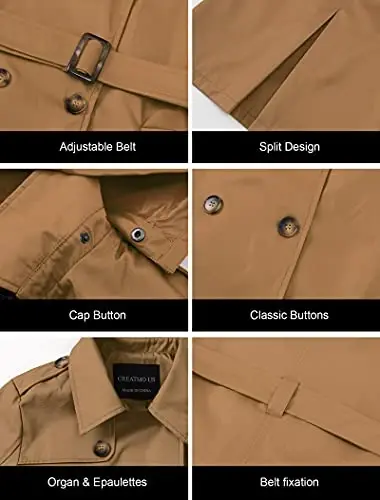 CREATMO US Women's Plus Size Trench Coat Double-Breasted Classic Lapel Overcoat Belted Outerwear Coat with Detachable Hood - 6