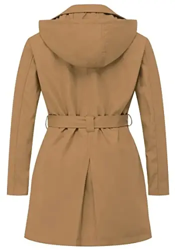 CREATMO US Women's Plus Size Trench Coat Double-Breasted Classic Lapel Overcoat Belted Outerwear Coat with Detachable Hood - CREATMO (1)