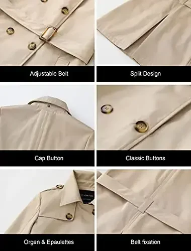 CREATMO US Women's Trench Coat Double-Breasted Classic Lapel Overcoat Belted Slim Outerwear Coat with Detachable Hood - 6