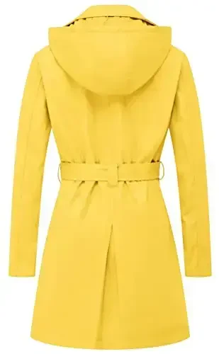 CREATMO US Women's Trench Coat Double-Breasted Classic Lapel Overcoat Belted Slim Outerwear Coat with Detachable Hood - 2