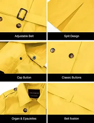 CREATMO US Women's Trench Coat Double-Breasted Classic Lapel Overcoat Belted Slim Outerwear Coat with Detachable Hood - 6