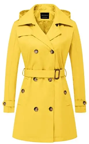 CREATMO US Women's Trench Coat Double-Breasted Classic Lapel Overcoat Belted Slim Outerwear Coat with Detachable Hood - 1