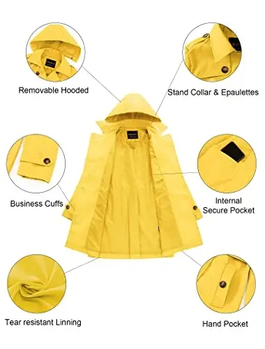 CREATMO US Women's Trench Coat Double-Breasted Classic Lapel Overcoat Belted Slim Outerwear Coat with Detachable Hood - 5