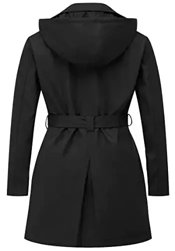CREATMO US Women's Plus Size Trench Coat Double-Breasted Classic Lapel Overcoat Belted Outerwear Coat with Detachable Hood - 2