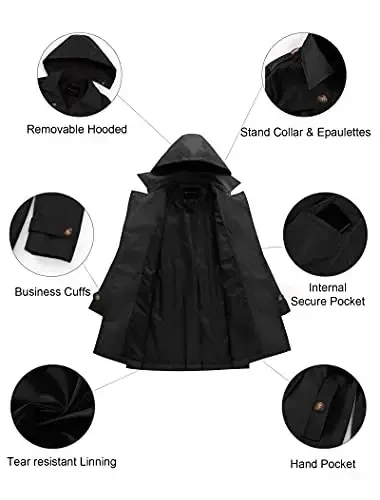 CREATMO US Women's Plus Size Trench Coat Double-Breasted Classic Lapel Overcoat Belted Outerwear Coat with Detachable Hood - 5