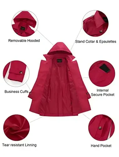 CREATMO US Women's Plus Size Trench Coat Double-Breasted Classic Lapel Overcoat Belted Outerwear Coat with Detachable Hood - 5