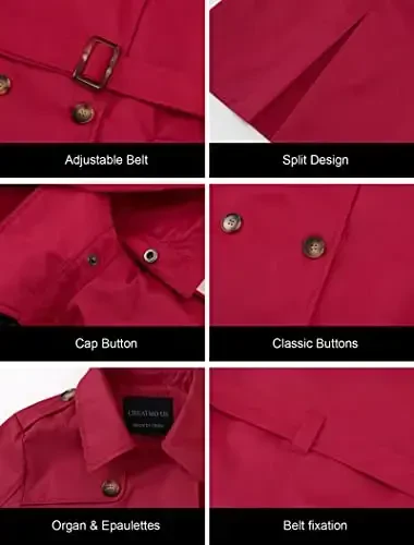 CREATMO US Women's Plus Size Trench Coat Double-Breasted Classic Lapel Overcoat Belted Outerwear Coat with Detachable Hood - 6