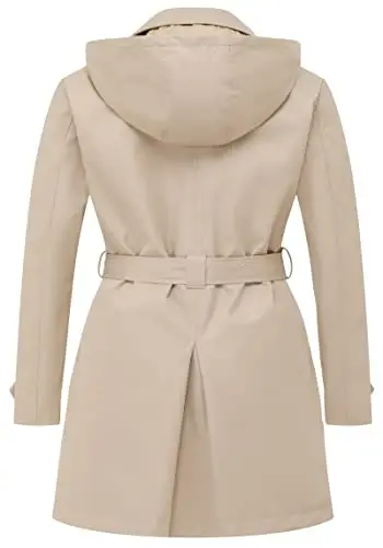 CREATMO US Women's Plus Size Trench Coat Double-Breasted Classic Lapel Overcoat Belted Outerwear Coat with Detachable Hood - 2