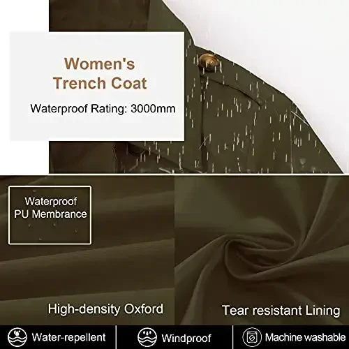 CREATMO US Women's Plus Size Trench Coat Double-Breasted Classic Lapel Overcoat Belted Outerwear Coat with Detachable Hood - 4