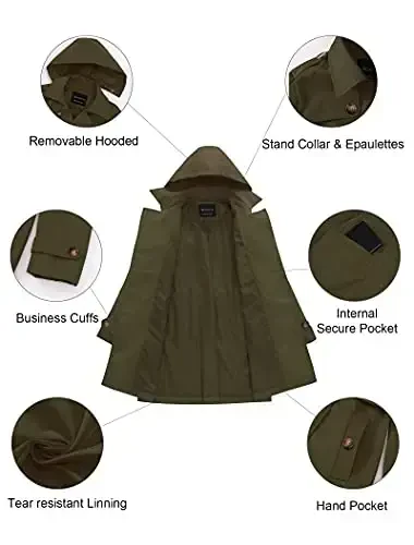 CREATMO US Women's Plus Size Trench Coat Double-Breasted Classic Lapel Overcoat Belted Outerwear Coat with Detachable Hood - 5