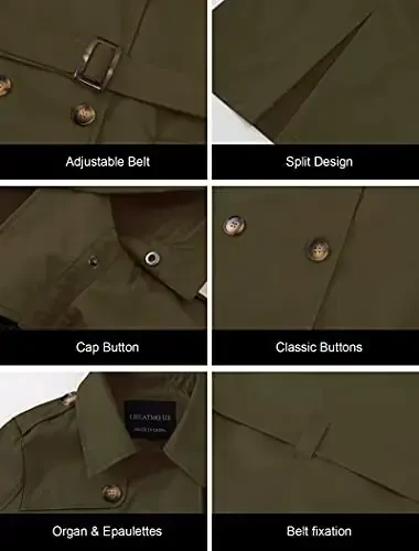 CREATMO US Women's Plus Size Trench Coat Double-Breasted Classic Lapel Overcoat Belted Outerwear Coat with Detachable Hood - 6