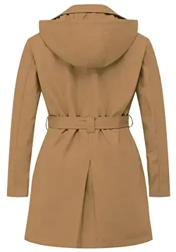 CREATMO US Women's Plus Size Trench Coat Double-Breasted Classic Lapel Overcoat Belted Outerwear Coat with Detachable Hood - CREATMO (1)