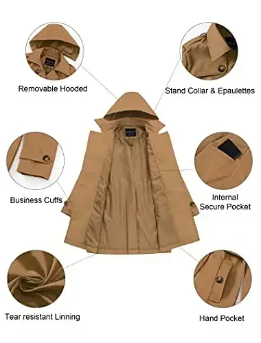 CREATMO US Women's Plus Size Trench Coat Double-Breasted Classic Lapel Overcoat Belted Outerwear Coat with Detachable Hood - 5