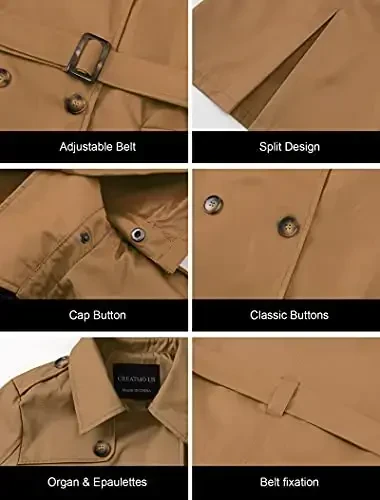 CREATMO US Women's Plus Size Trench Coat Double-Breasted Classic Lapel Overcoat Belted Outerwear Coat with Detachable Hood - 6