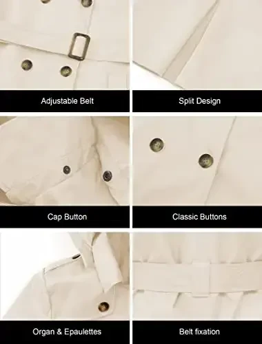 CREATMO US Women's Plus Size Trench Coat Double-Breasted Classic Lapel Overcoat Belted Outerwear Coat with Detachable Hood - 6