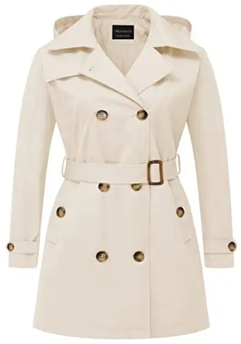 CREATMO US Women's Plus Size Trench Coat Double-Breasted Classic Lapel Overcoat Belted Outerwear Coat with Detachable Hood - 1