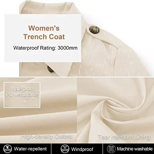 CREATMO US Women's Plus Size Trench Coat Double-Breasted Classic Lapel Overcoat Belted Outerwear Coat with Detachable Hood - 4