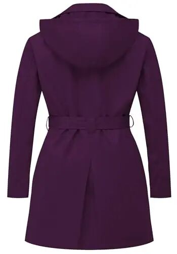 CREATMO US Women's Plus Size Trench Coat Double-Breasted Classic Lapel Overcoat Belted Outerwear Coat with Detachable Hood - CREATMO (1)