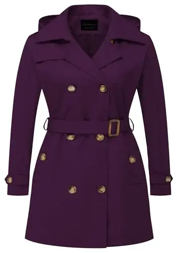 CREATMO US Women's Plus Size Trench Coat Double-Breasted Classic Lapel Overcoat Belted Outerwear Coat with Detachable Hood - 1