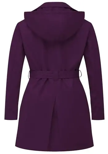 CREATMO US Women's Plus Size Trench Coat Double-Breasted Classic Lapel Overcoat Belted Outerwear Coat with Detachable Hood - 2