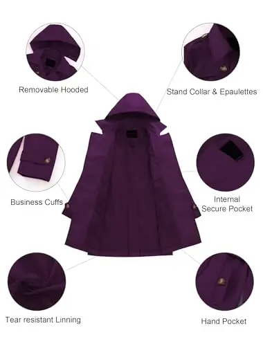CREATMO US Women's Plus Size Trench Coat Double-Breasted Classic Lapel Overcoat Belted Outerwear Coat with Detachable Hood - 5