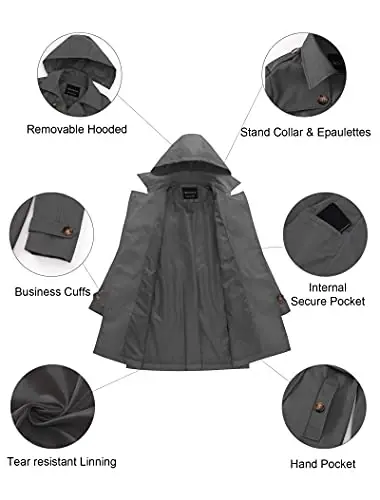 CREATMO US Women's Plus Size Trench Coat Double-Breasted Classic Lapel Overcoat Belted Outerwear Coat with Detachable Hood - 5