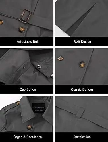 CREATMO US Women's Plus Size Trench Coat Double-Breasted Classic Lapel Overcoat Belted Outerwear Coat with Detachable Hood - 6