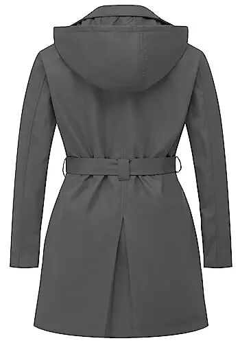 CREATMO US Women's Plus Size Trench Coat Double-Breasted Classic Lapel Overcoat Belted Outerwear Coat with Detachable Hood - CREATMO (1)