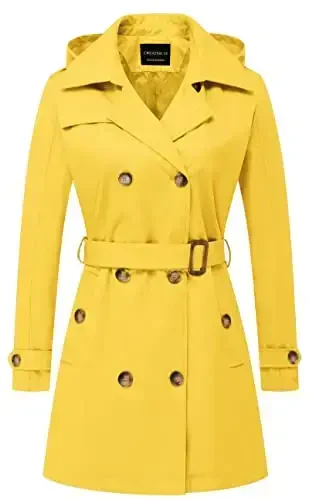 CREATMO US Women's Trench Coat Double-Breasted Classic Lapel Overcoat Belted Slim Outerwear Coat with Detachable Hood - 1