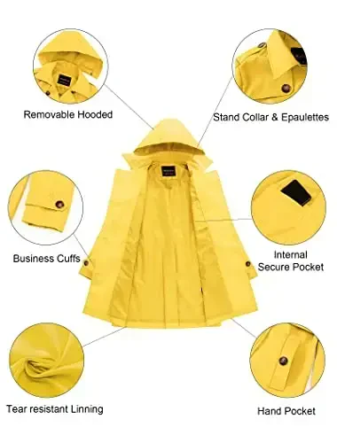 CREATMO US Women's Trench Coat Double-Breasted Classic Lapel Overcoat Belted Slim Outerwear Coat with Detachable Hood - 5