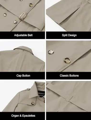 CREATMO US Women's Trench Coat Double-Breasted Classic Lapel Overcoat Belted Slim Outerwear Coat with Detachable Hood - 6