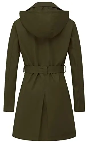 CREATMO US Women's Trench Coat Double-Breasted Classic Lapel Overcoat Belted Slim Outerwear Coat with Detachable Hood - CREATMO (1)