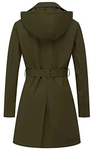 CREATMO US Women's Trench Coat Double-Breasted Classic Lapel Overcoat Belted Slim Outerwear Coat with Detachable Hood - 2